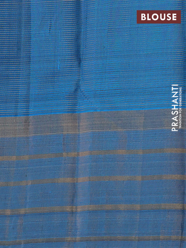 Pure soft silk saree bottle green and cs blue with allover small zari checked pattern and long zari woven border