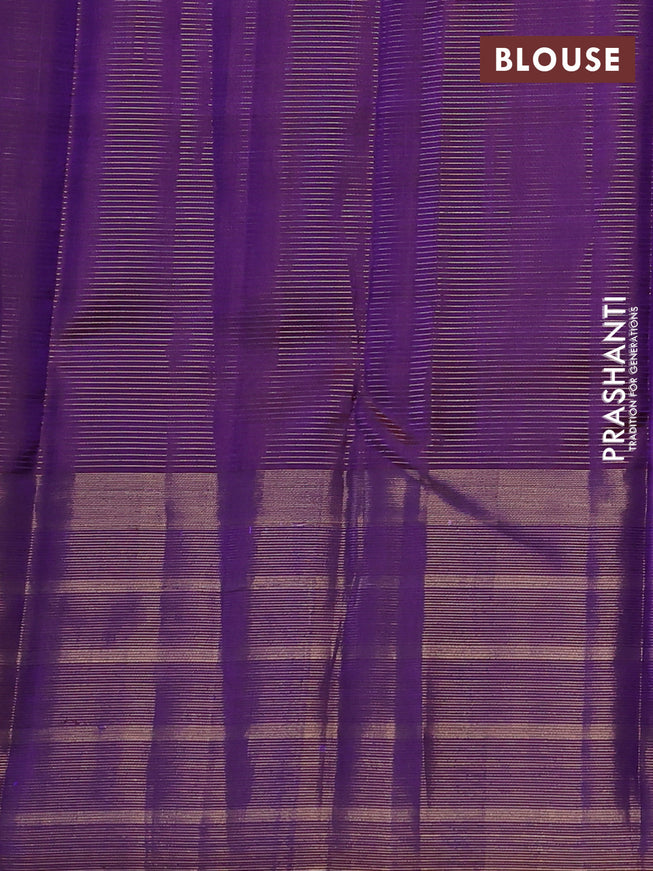 Pure soft silk saree dual shade of blue and dual shade of purple with allover small zari checked pattern and long zari woven border
