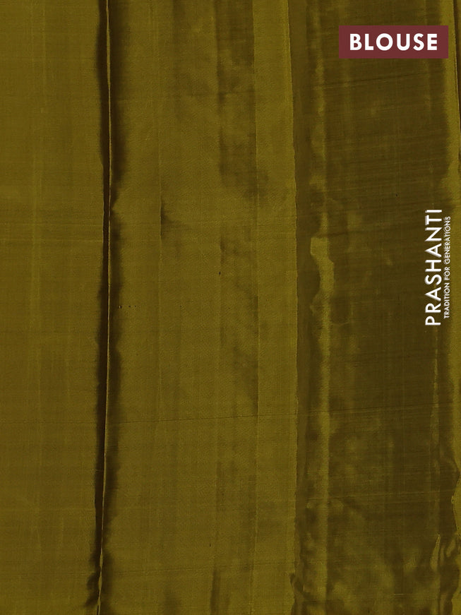 Pure soft silk saree purple and dark mustard with allover zari woven strip pattern and long silver zari woven border