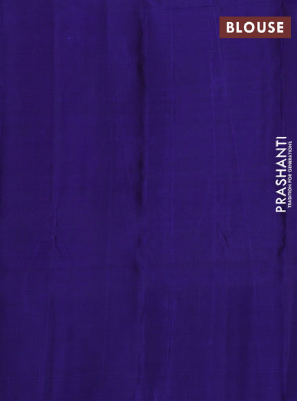 Pure soft silk saree purple and blue with allover zari woven strip pattern and long silver zari woven border