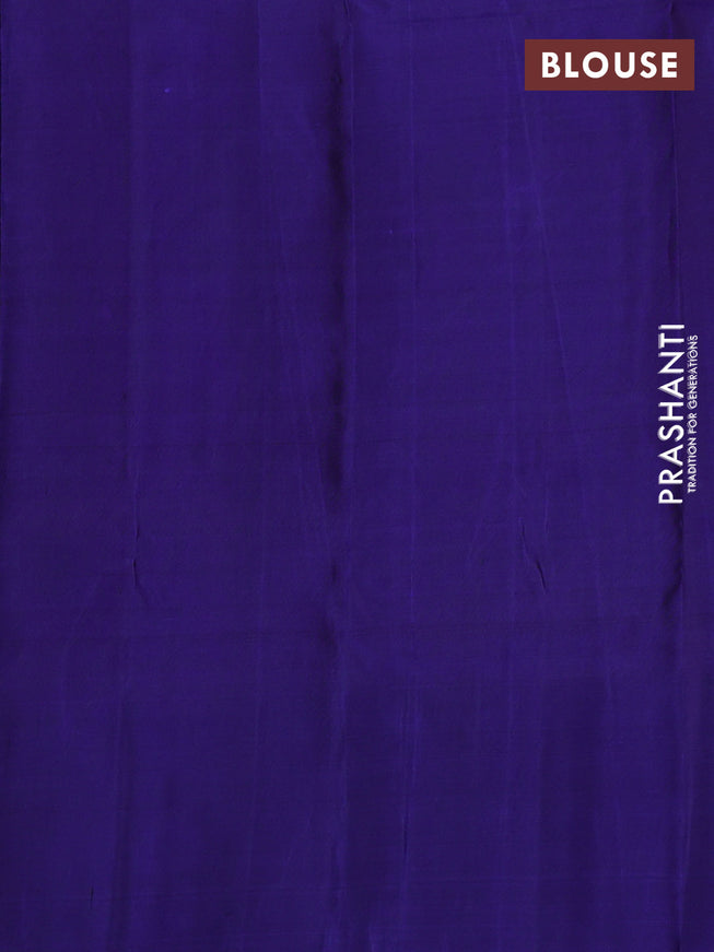 Pure soft silk saree purple and blue with allover zari woven strip pattern and long silver zari woven border