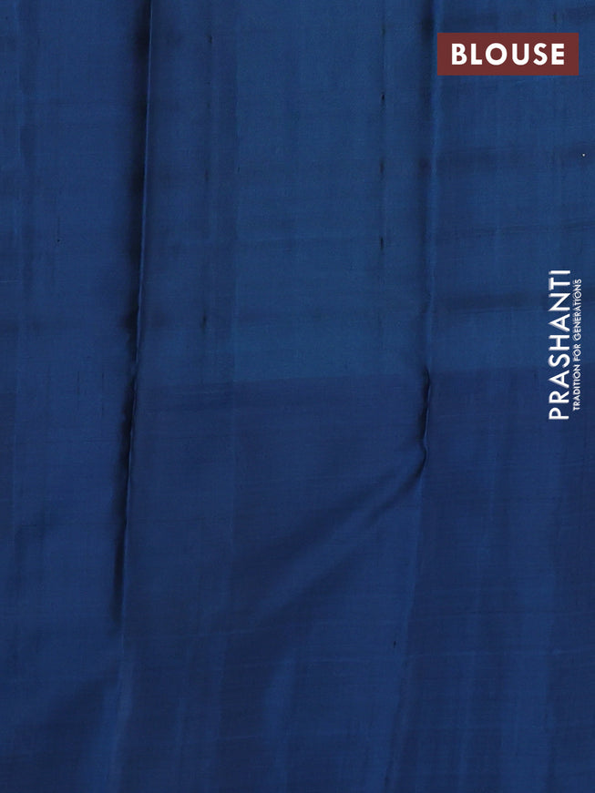 Pure soft silk saree grey and peacock blue with allover zari strip pattern and long zari woven border