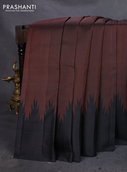 Pure soft silk saree black and orange with allover thread woven brocade weaves and temple design simple border