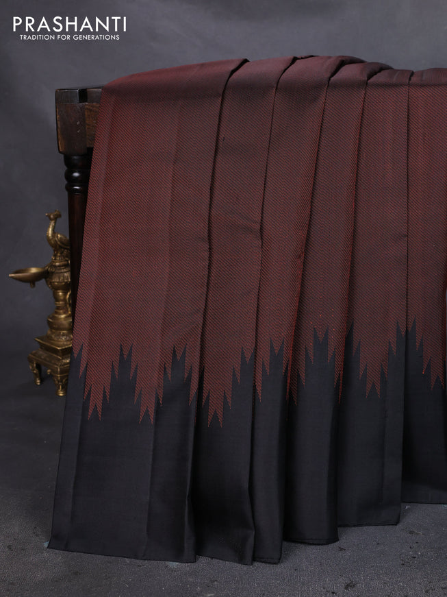 Pure soft silk saree black and orange with allover thread woven brocade weaves and temple design simple border