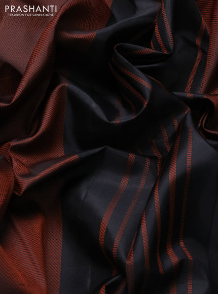 Pure soft silk saree black and orange with allover thread woven brocade weaves and temple design simple border