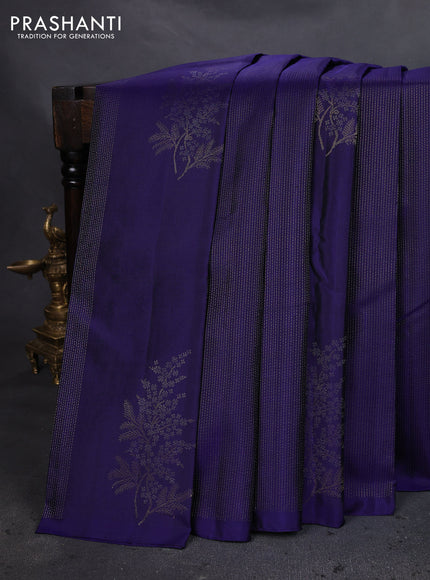 Pure soft silk saree blue with allover zari waves & buttas in borderless style