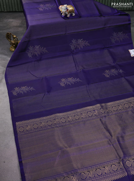 Pure soft silk saree blue with allover zari waves & buttas in borderless style