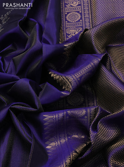 Pure soft silk saree blue with allover zari waves & buttas in borderless style