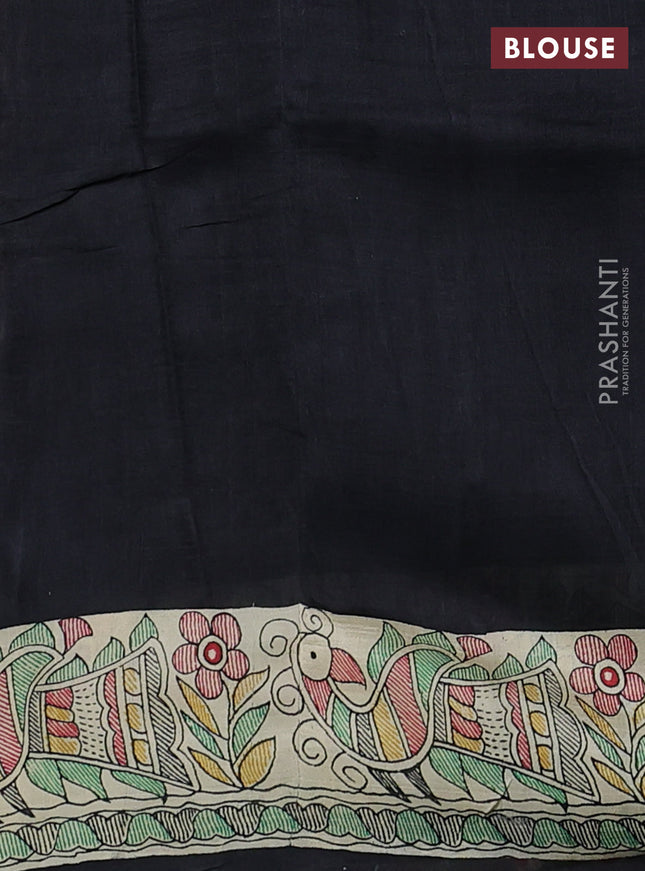 Printed silk saree black and cream with allover patola prints and madhubani printed pallu & border