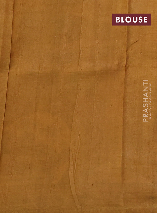 Printed silk saree dark mustard yellow and cream with allover butta prints and madhubani printed pallu & border