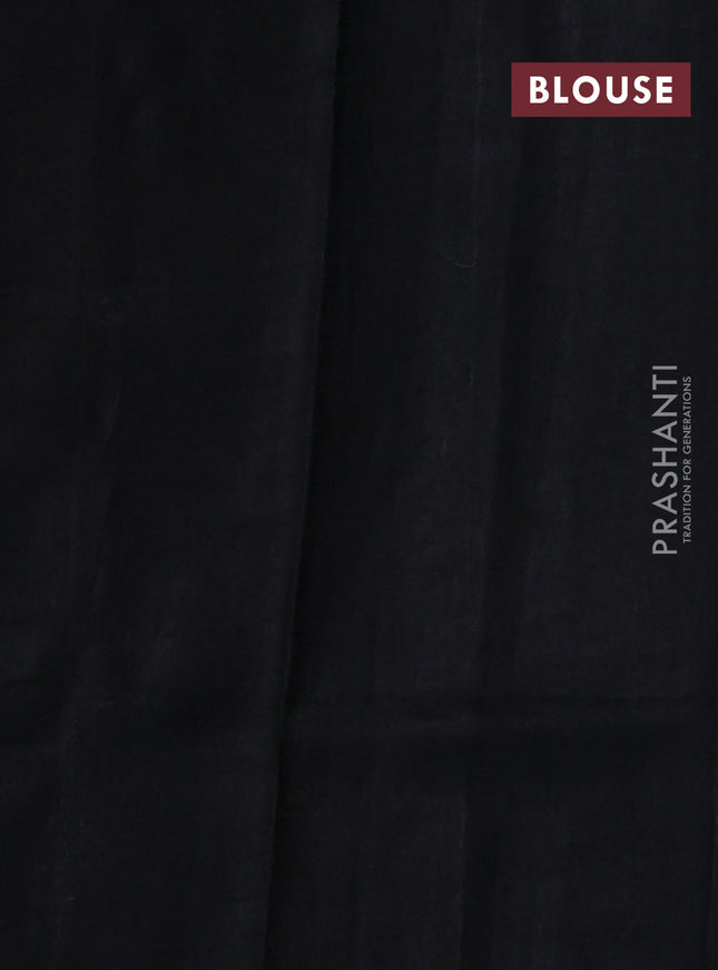 Printed silk saree black and cream with allover butta prints and madhubani printed pallu & border