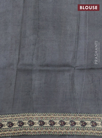 Printed silk saree cream and grey with allover madhubani prints and printed border