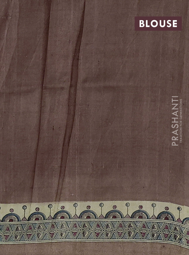 Printed silk saree pastel brown and cream with butta prints and madhubani printed pallu & border