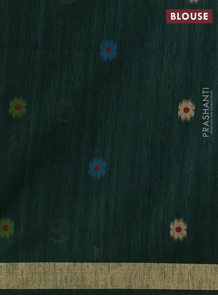 Jute saree dark green with floral thread woven buttas and jamdhani pallu