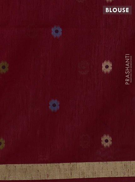 Jute saree red with floral thread woven buttas and jamdhani pallu