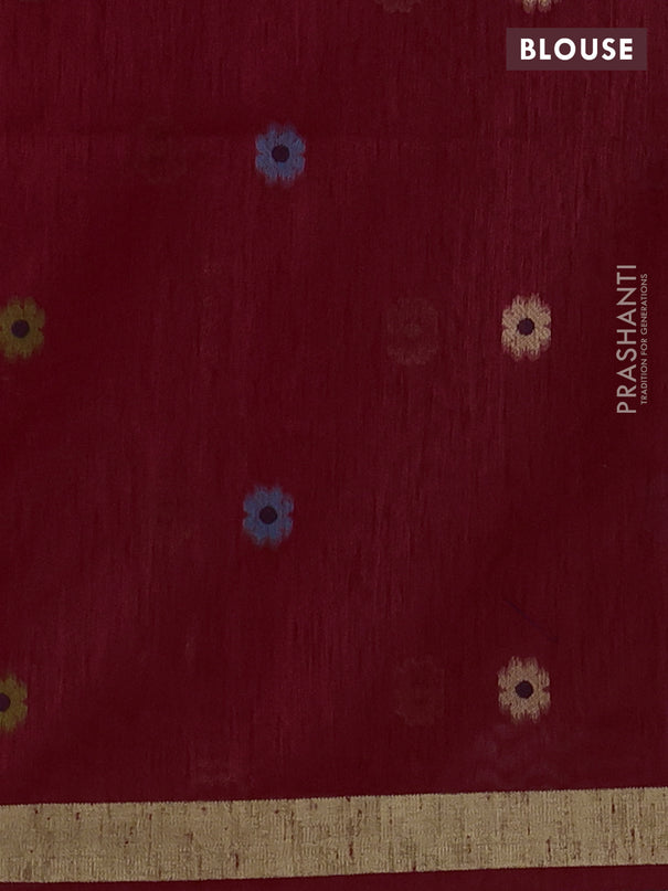 Jute saree red with floral thread woven buttas and jamdhani pallu