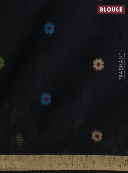 Jute saree black with floral thread woven buttas and jamdhani pallu