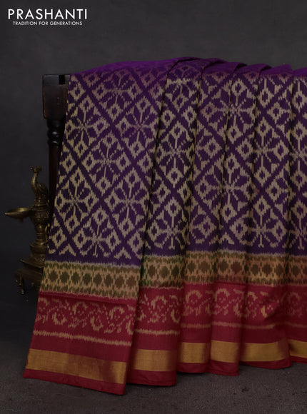 Rajkot patola silk saree purple and red with allover ikat weaves and zari woven border