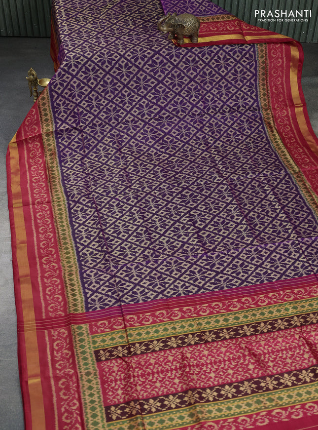 Rajkot patola silk saree purple and red with allover ikat weaves and zari woven border