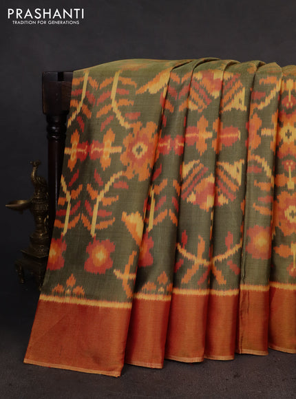 Rajkot patola silk saree sap green shade and pink shade with allover ikat weaves and zari woven border