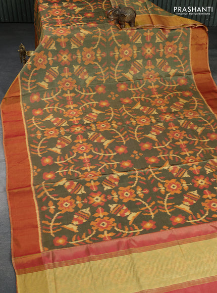 Rajkot patola silk saree sap green shade and pink shade with allover ikat weaves and zari woven border