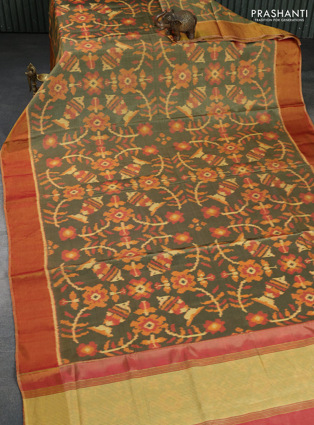 Rajkot patola silk saree sap green shade and pink shade with allover ikat weaves and zari woven border