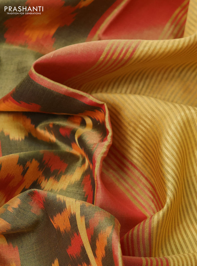 Rajkot patola silk saree sap green shade and pink shade with allover ikat weaves and zari woven border