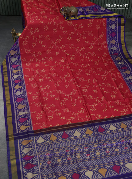 Rajkot patola silk saree maroon and blue with allover ikat weaves and ikat woven zari border