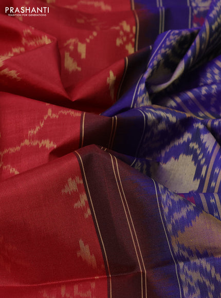 Rajkot patola silk saree maroon and blue with allover ikat weaves and ikat woven zari border