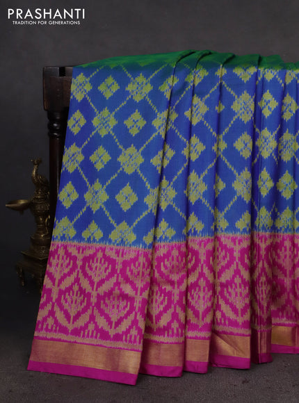 Rajkot patola silk saree dual shade of blue and pink with allover ikat weaves and zari woven border