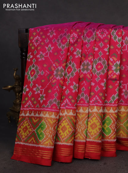 Rajkot patola silk saree pink and red with allover ikat weaves and ikat woven zari border