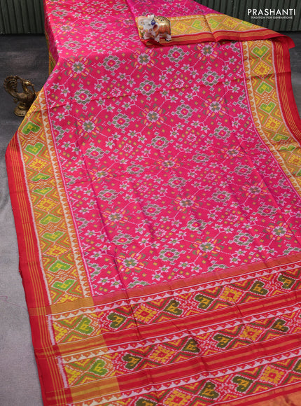 Rajkot patola silk saree pink and red with allover ikat weaves and ikat woven zari border