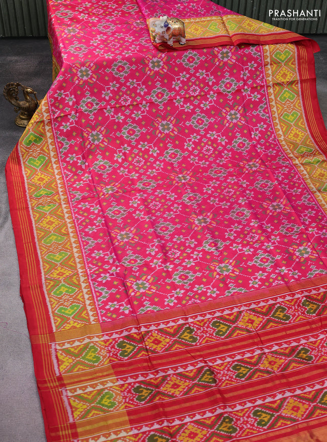 Rajkot patola silk saree pink and red with allover ikat weaves and ikat woven zari border