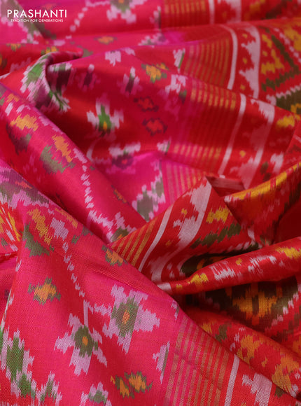 Rajkot patola silk saree pink and red with allover ikat weaves and ikat woven zari border