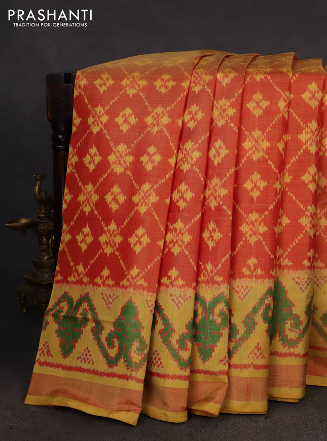 Rajkot patola silk saree orange and yellow with allover ikat weaves and long ikat woven zari border
