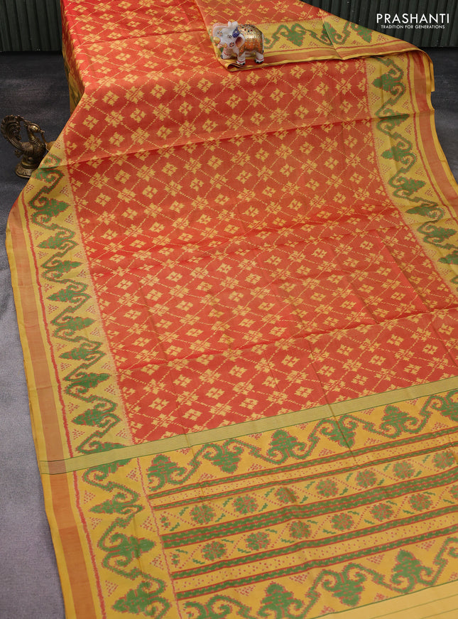 Rajkot patola silk saree orange and yellow with allover ikat weaves and long ikat woven zari border
