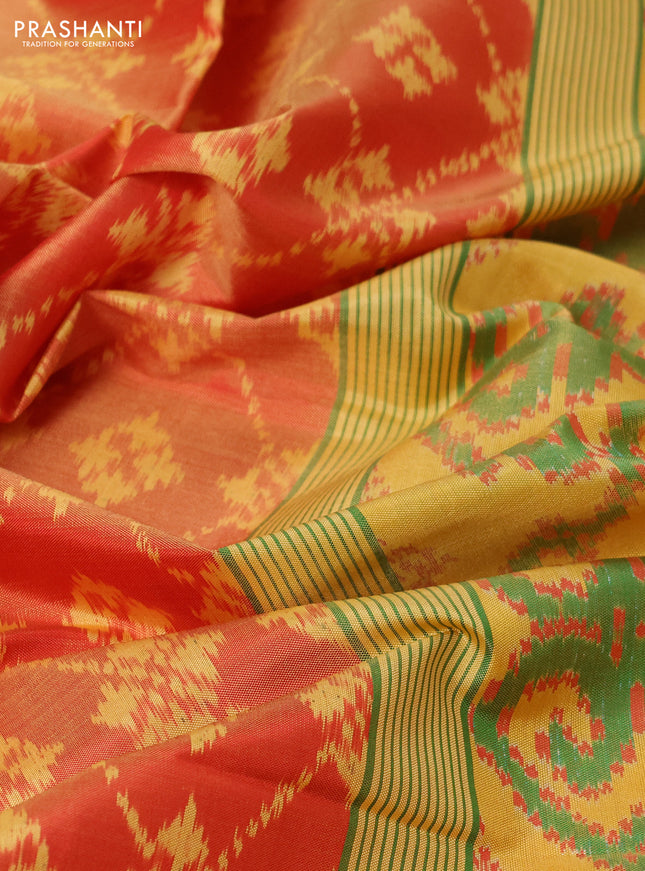 Rajkot patola silk saree orange and yellow with allover ikat weaves and long ikat woven zari border