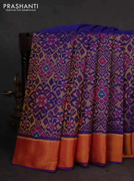 Rajkot patola silk saree blue and purple with allover ikat weaves and zari woven border