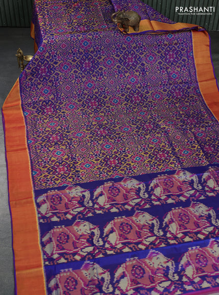Rajkot patola silk saree blue and purple with allover ikat weaves and zari woven border