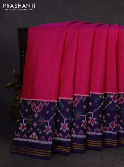 Rajkot patola silk saree pink and navy blue with plain body and long ikat woven border