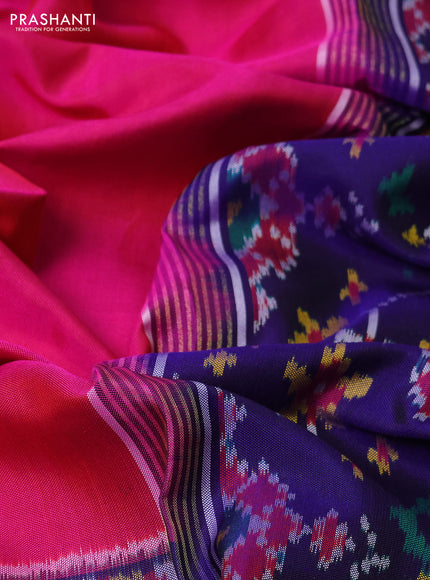 Rajkot patola silk saree pink and navy blue with plain body and long ikat woven border