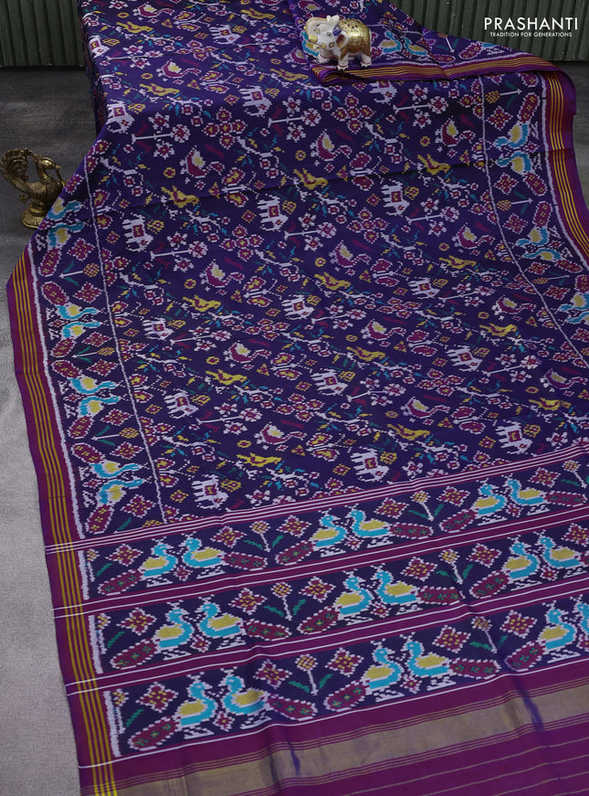 Rajkot patola silk saree navy blue and dual shade of purple with allover patola weaves and ikat woven border