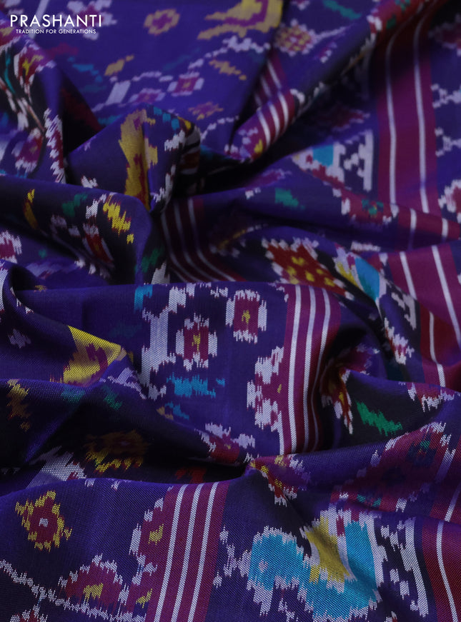 Rajkot patola silk saree navy blue and dual shade of purple with allover patola weaves and ikat woven border