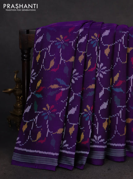 Rajkot patola silk saree violet with allover patola weaves and ikat woven border