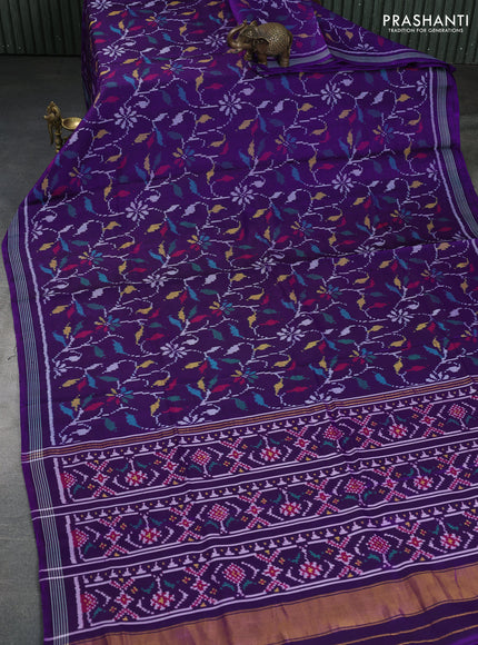 Rajkot patola silk saree violet with allover patola weaves and ikat woven border