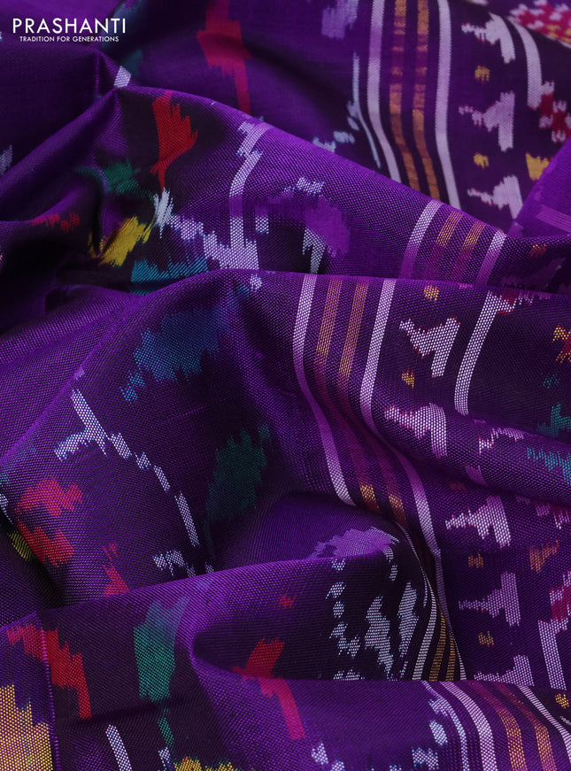 Rajkot patola silk saree violet with allover patola weaves and ikat woven border