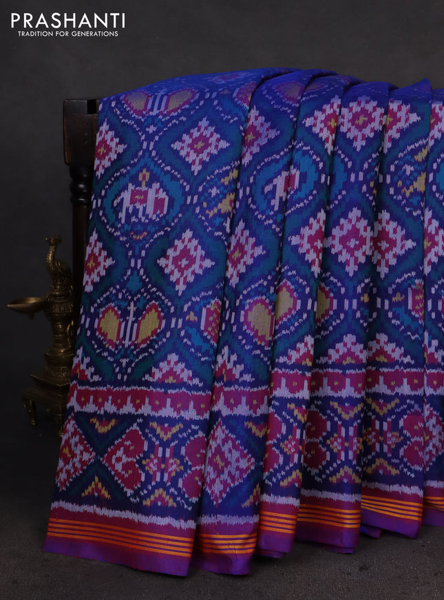 Rajkot patola silk saree blue and maroon with allover patola weaves and ikat woven border