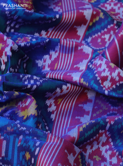 Rajkot patola silk saree blue and maroon with allover patola weaves and ikat woven border