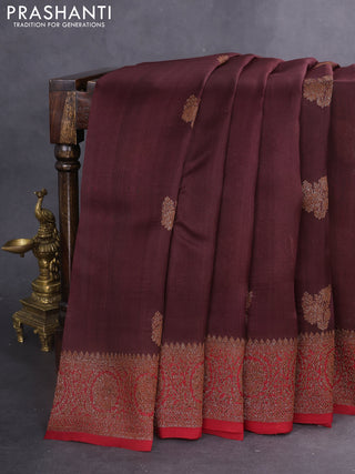 Banarasi organza silk saree deep maroon and red with woven buttas and woven border