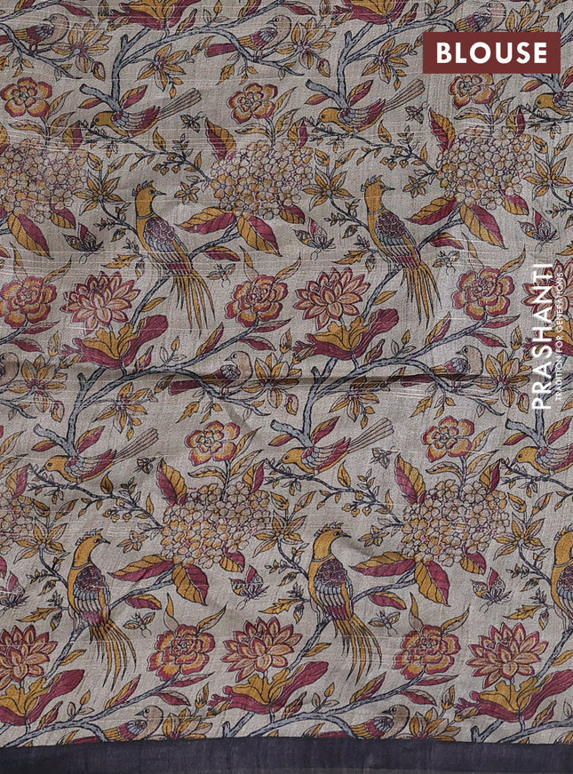 Pure dupion silk saree black and beige with allover zari checked pattern and madhubani printed pallu & blouse